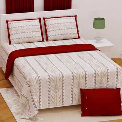 Rajasthani Jaipuri Printed Cotton Double Bedsheet - White-Red - Shopaholics