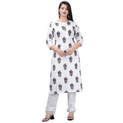Rayon Kurti And Cambric Cotton Paint For Women - White / M - Shopaholics