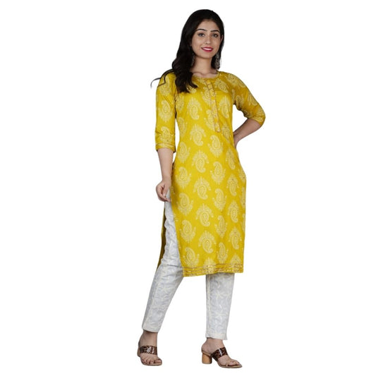 Rayon Kurti Gotta Work With Chicken Pant For Women - M / Yellow-White - Shopaholics