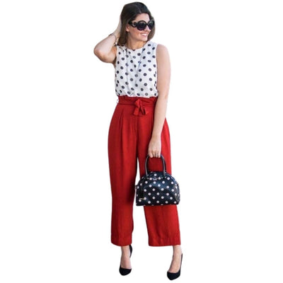 Rayon Kurti Top With Culotte Palazzo For Women - M-38 / White-Red - Shopaholics