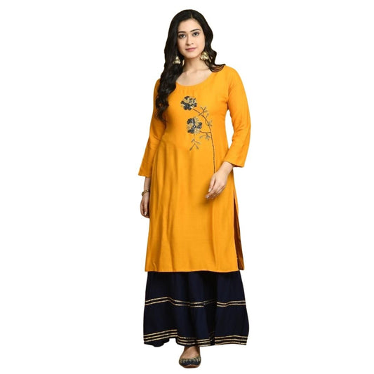 Rayon Stitched Kurti With Sharara Gotta Lace For Women - L / Yellow - Shopaholics