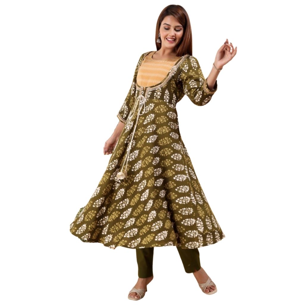 Rayon Suit Flare Kurti Pant With Dupatta For Women - Shopaholics