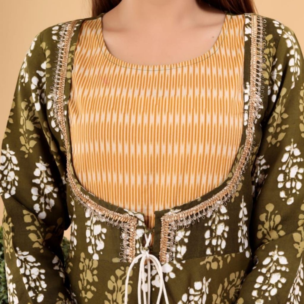 Rayon Suit Flare Kurti Pant With Dupatta For Women - Shopaholics
