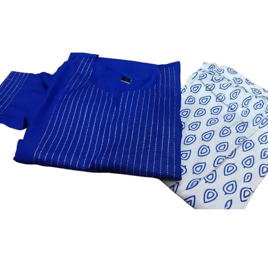 Rayon kurti With Print Pant For Women - M / Blue - Shopaholics