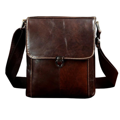 Casual Real Leather Small Messenger Bag - Brown - Shopaholics