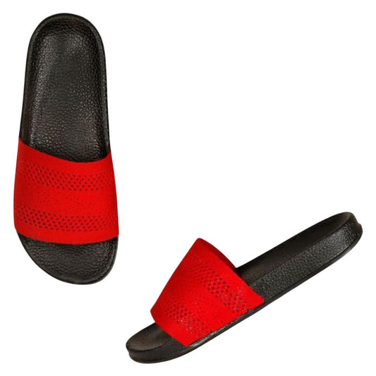 Red Casual Striped Slide Flip Flops For Men - Shopaholics