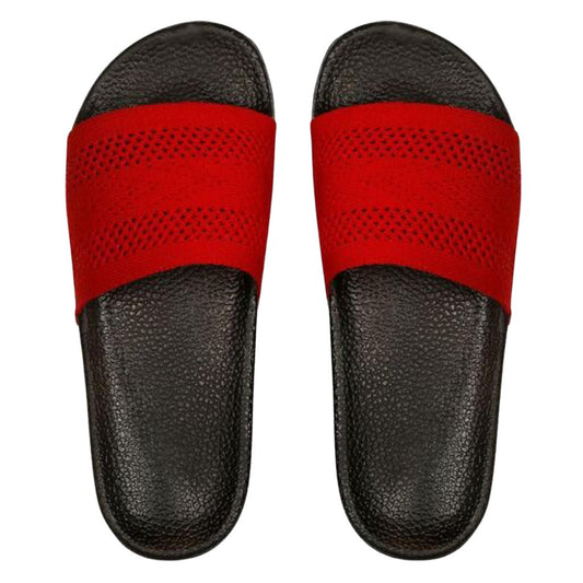 Red Casual Striped Slide Flip Flops For Men - Shopaholics