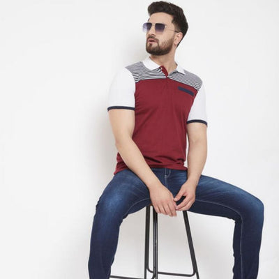 Red Striped Regular Fit T-Shirt For Men - Red / S-38 - Shopaholics