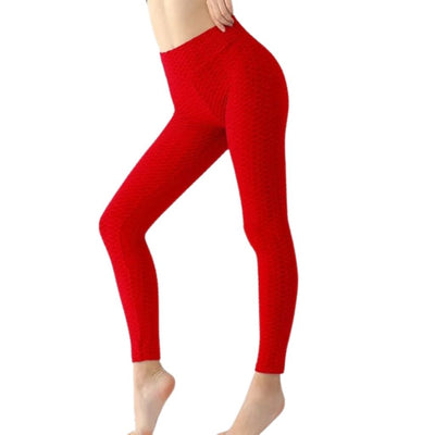 Red Bubble Lifting High Waisted Leggings For Women - M / Red - Shopaholics