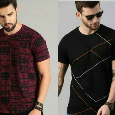 Regular Fit Half Sleeve Pack Of 2 Combo T-Shirt For Men - M-38 - Shopaholics