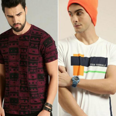 Round Half Sleeve Pack Of 2 Combo T-Shirt For Men - M-38 - Shopaholics