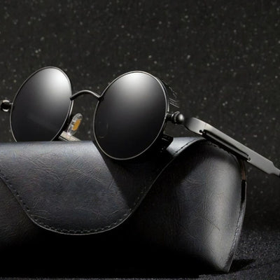 Round Vintage Punk Sunglasses For Men - Black / Black - Shopaholics