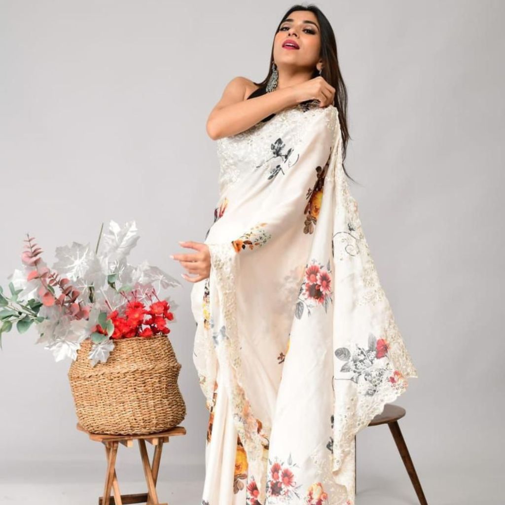 Saipallavi Print Sattin Georgette Saree With Blouse For Women - Shopaholics