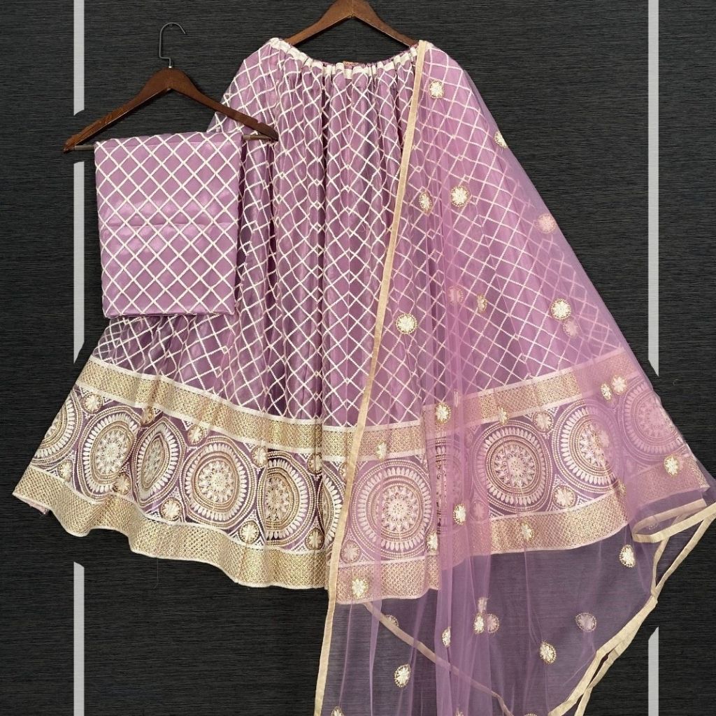 Semi-Stitched Net Lucknowi Work Lehenga For Women - 44 / Pink - Shopaholics
