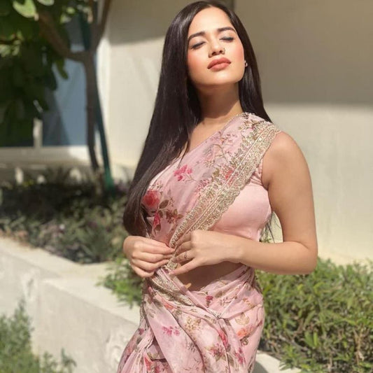 Sequence Embroidery Silk Saree With Blouse For Women - Peach-Red - Shopaholics