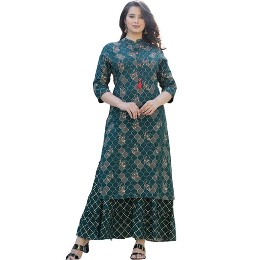 Sequence Tagai Worked Printed Kurti With Sharara For Women - XXL / Green - Shopaholics