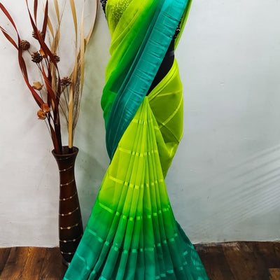 Sequence Work Weightless Saree With Velvet Blouse For Women - Light Green - Shopaholics