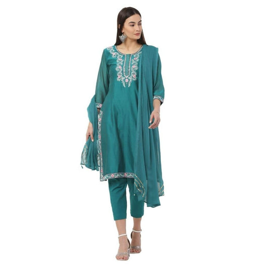 Sequin Gotta Lace Kurti Pant With Dupatta For Women - L-40 / Sea Green - Shopaholics