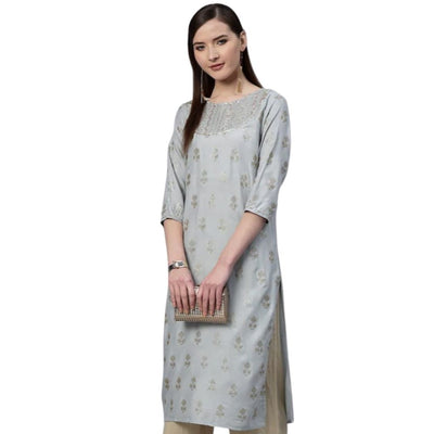 Sequin Embroidery Glitter Print Kurti For Women - 36" Inch / Silver - Shopaholics