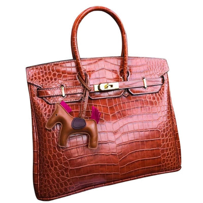 Shiny Alligator Pu Leather Handbag For Women - Brown - Shopaholics