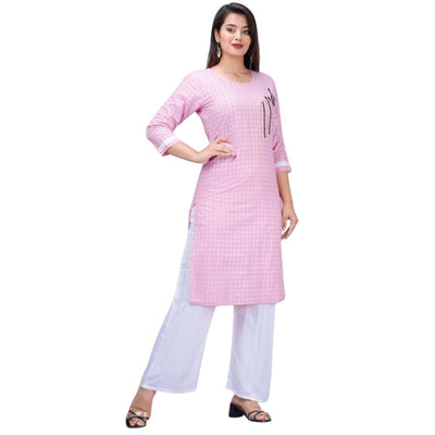 Silver Printed Kurti With Palazzo For Women - L / Pink - Shopaholics