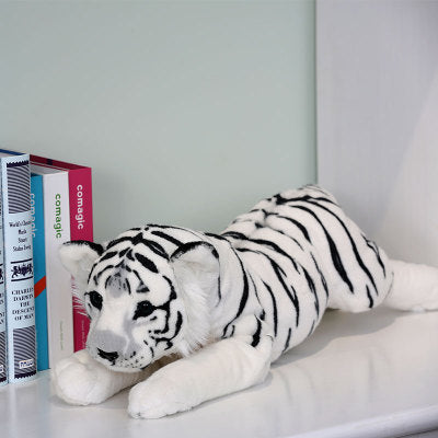 Soft Stuffed Tiger Plush Soft Toy - Length 40cm / White Tiger - Shopaholics
