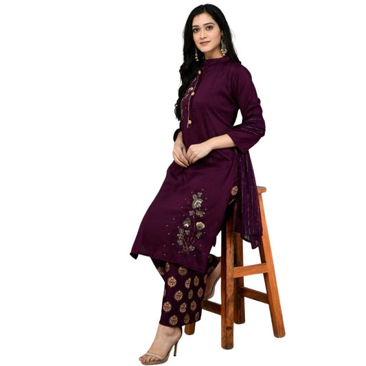 Soft Silk Kurti With Pant And Dupatta For Women - L / Wine - Shopaholics