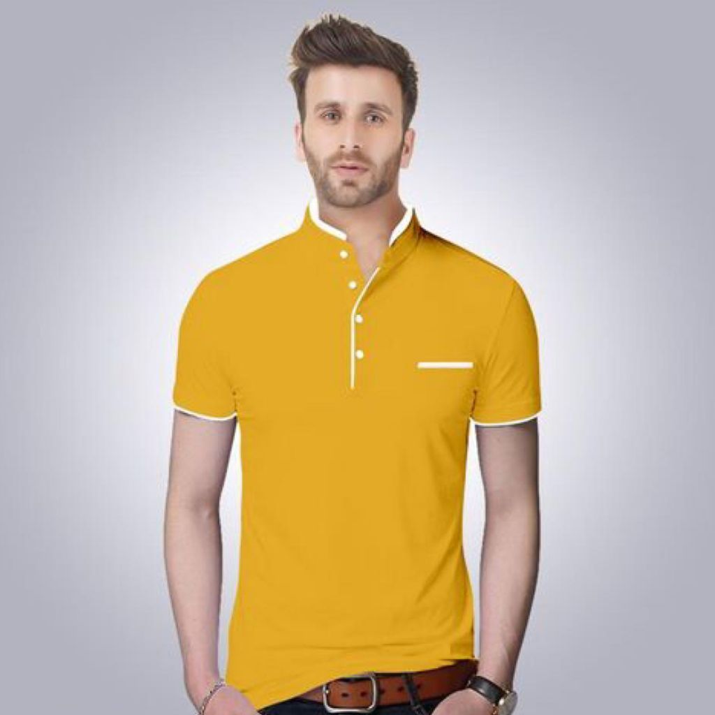 Solid Cotton Short Sleeve T-Shirt For Men - Yellow / S-37 - Shopaholics