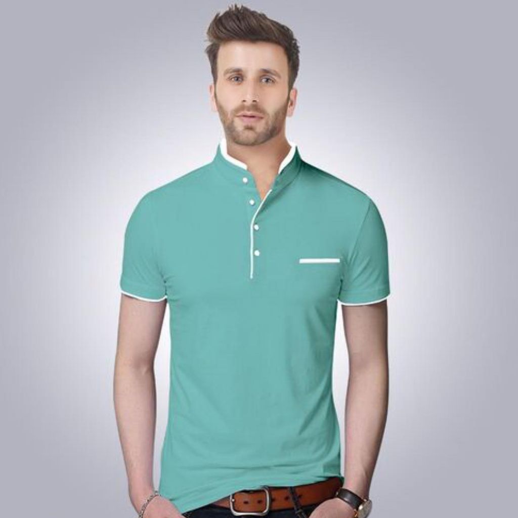 Solid Cotton Short Sleeve T-Shirt For Men - Sky Blue / M-39 - Shopaholics