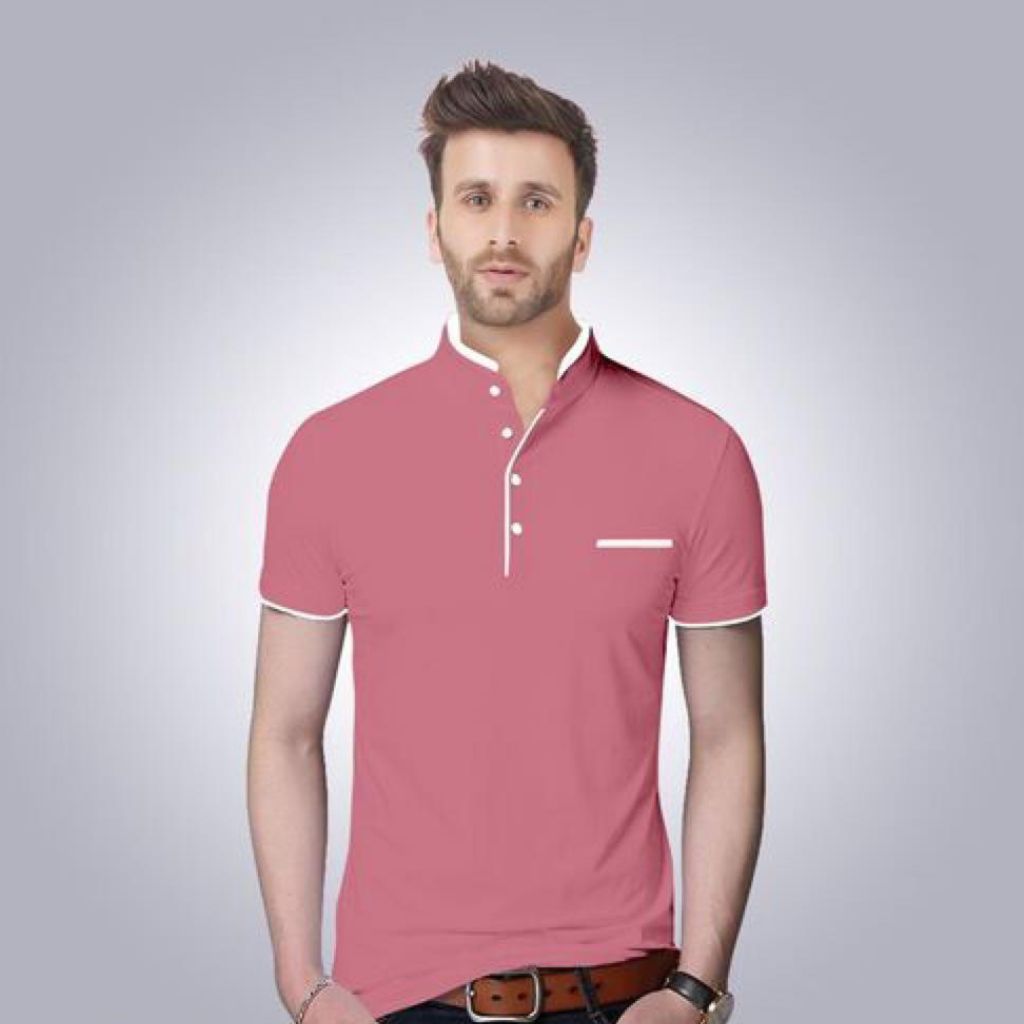 Solid Cotton Short Sleeve T-Shirt For Men - Pink / S-37 - Shopaholics