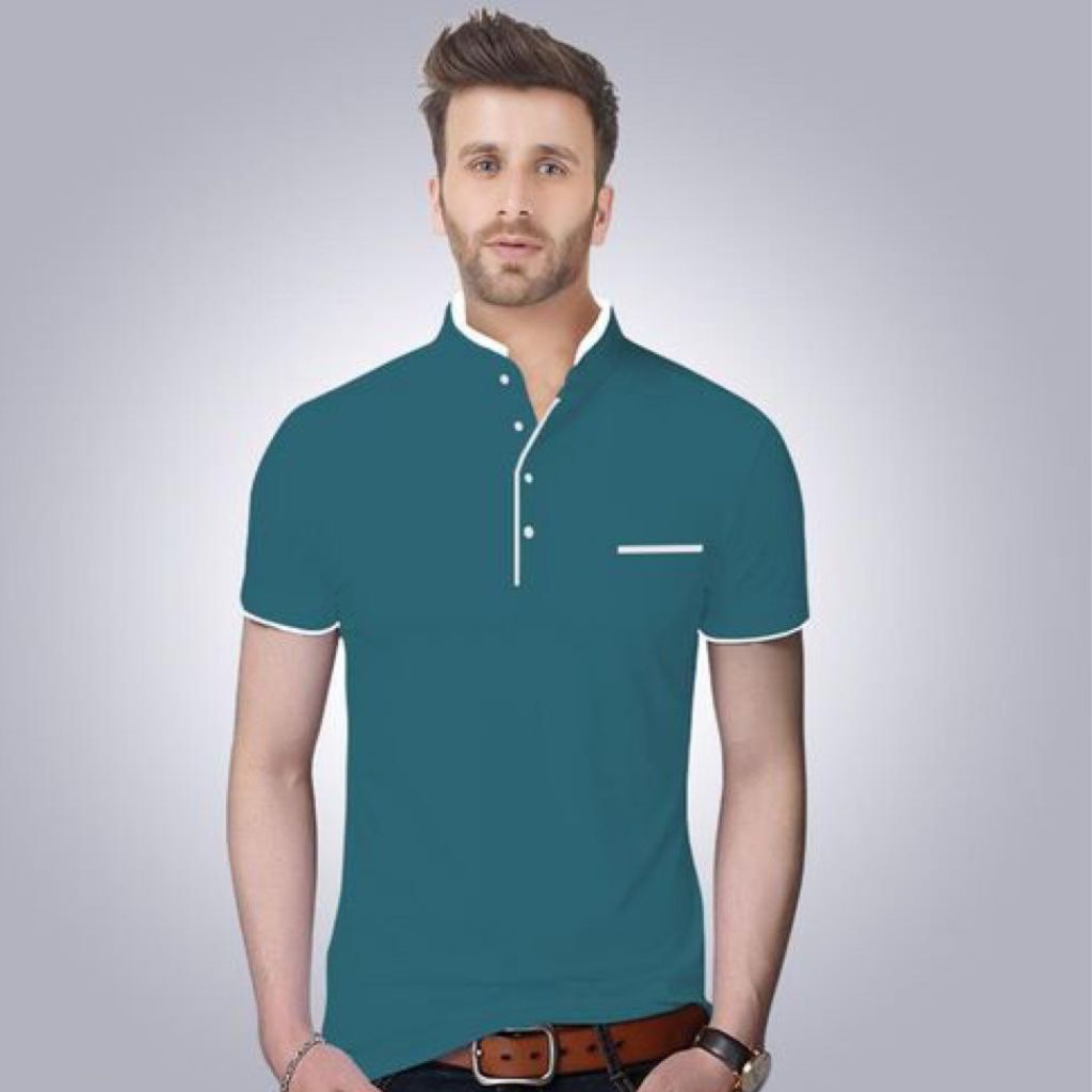 Solid Cotton Short Sleeve T-Shirt For Men - Cyan / S-37 - Shopaholics