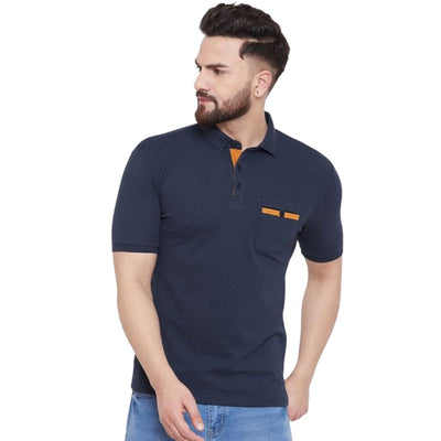 Solid Cotton Striped Half Sleeve T-Shirt For Men - Blue / S-36 - Shopaholics
