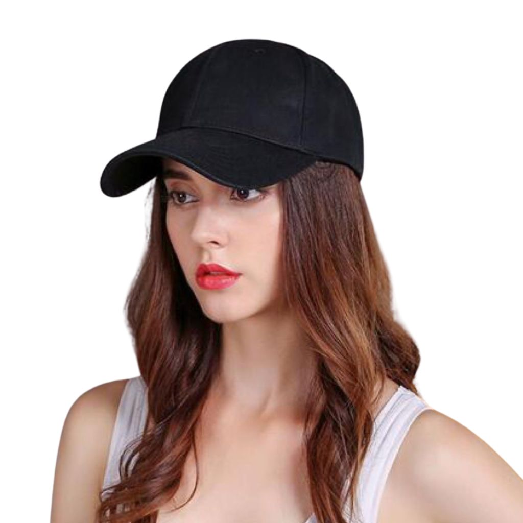 Solid Design Black Cotton Baseball Caps And Hats For Women