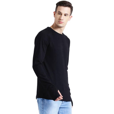 Solid Round Neck Cotton Full Sleeve T-Shirt For Men - Black / S-36 - Shopaholics