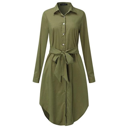 Long Sleeve Shirt Dress for Women - Army Green / S - Shopaholics