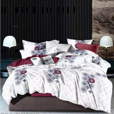 Star Design Printed Bedsheet With 2 Pillow Cover - White-Grey - Shopaholics
