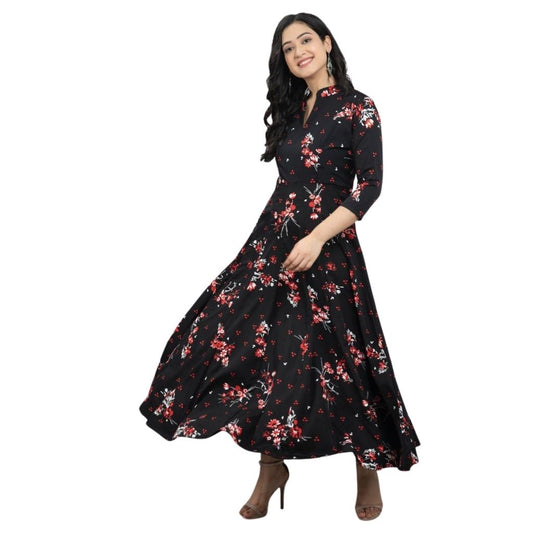 Stitched Soft Crepe Floral Printed Gowns For Women - L-40 / Black - Shopaholics