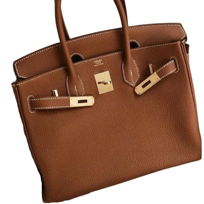 Stylish Birkin Tote Leather Handbag For Women - Tan - Shopaholics