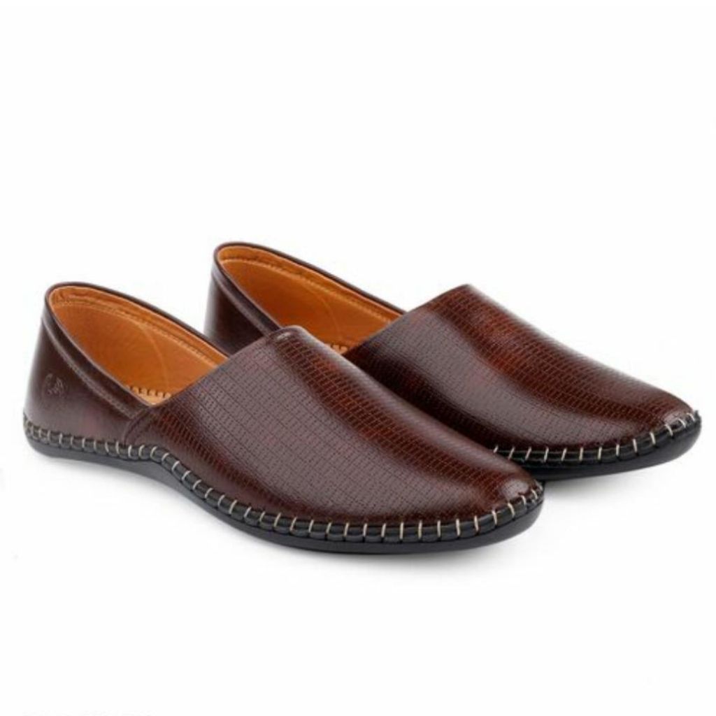 Stylish Punjabi Jutti Leather Loafers Shoes For Men - 7 / Coffee - Shopaholics