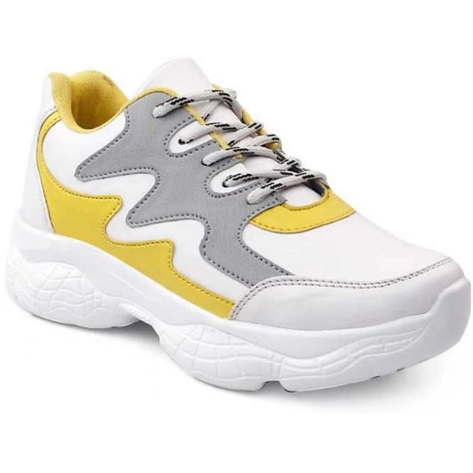 Stylish Casual Sports Running Shoes For Women - 3 / White-Yellow-Grey - Shopaholics