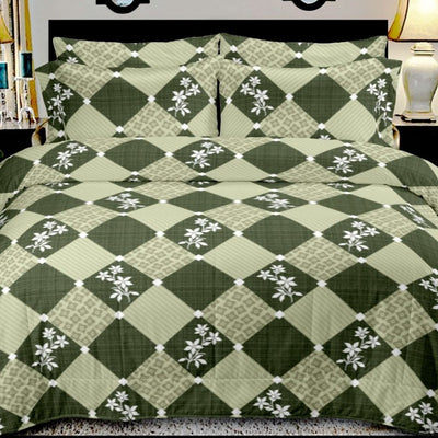 Stylish Design Queen Size Cotton Bedsheet With Pillow Cover - Green - Shopaholics