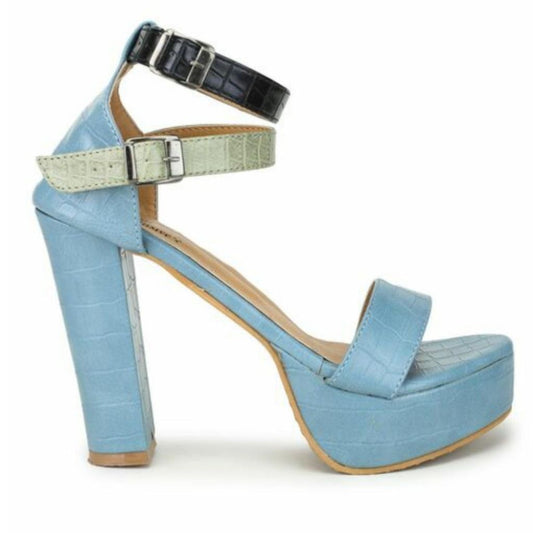 Stylish Party Wear Block Heel Sandals For Women - Blue / 2 (22.5 cm) - Shopaholics