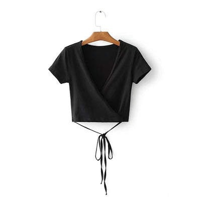 Summer V-Neck Knitted Top For Women - Black / One Size - Shopaholics