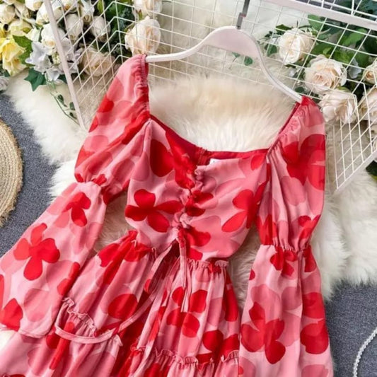 Summer Floral Short Midi Dress For Women - XS / Red - Shopaholics