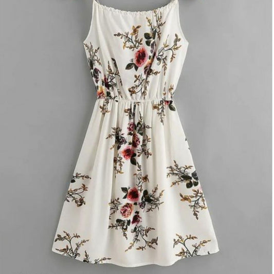 Summer Flower Print Midi Dress For Women - White / L - Shopaholics