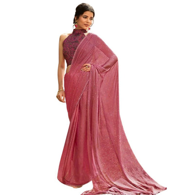 Textured Traditional Saree With Exclusive Blouse For Women - Pink - Shopaholics