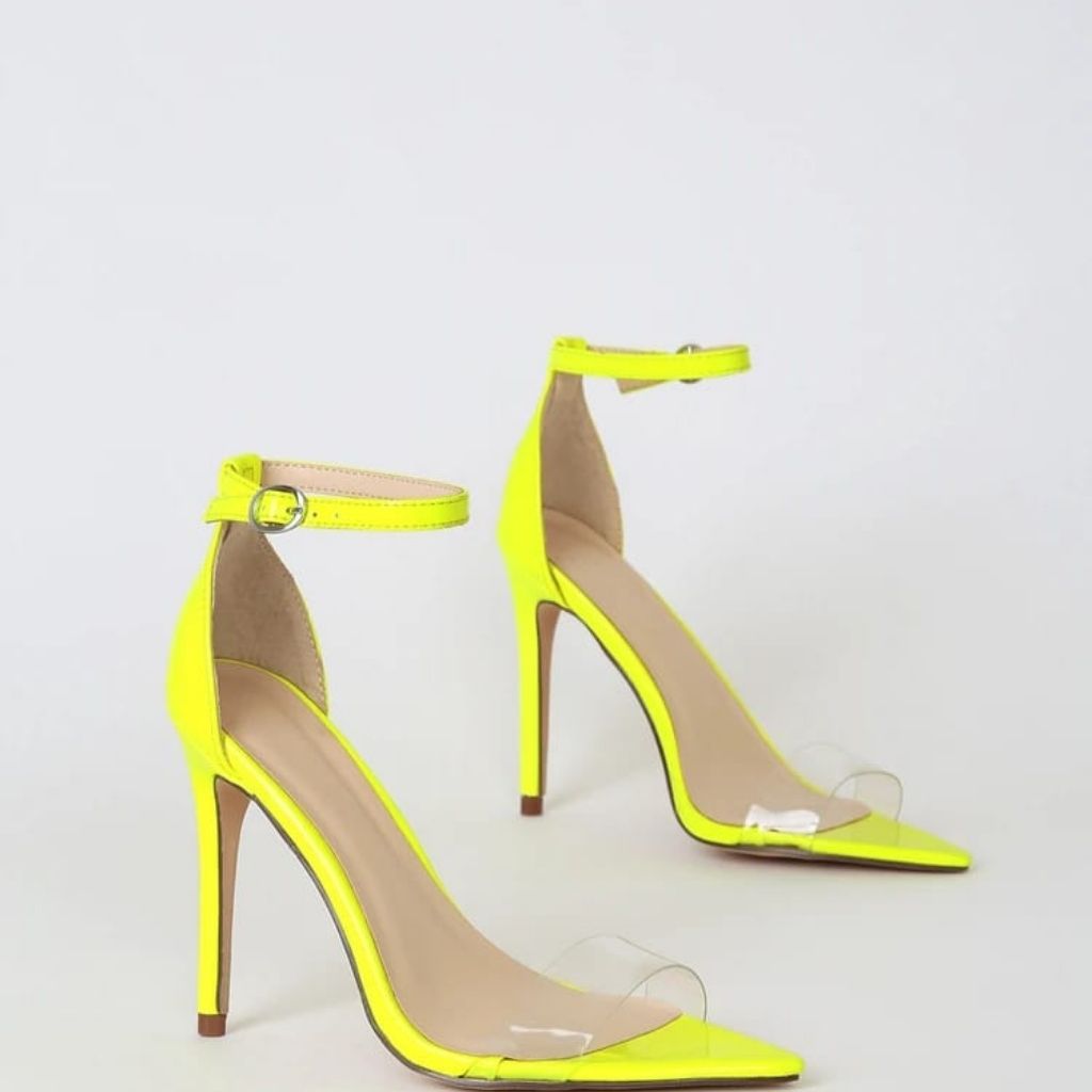 Transparent Strap Neon Heels Sandals For Women - Neon Green / 2 (22.5 cm) - Shopaholics