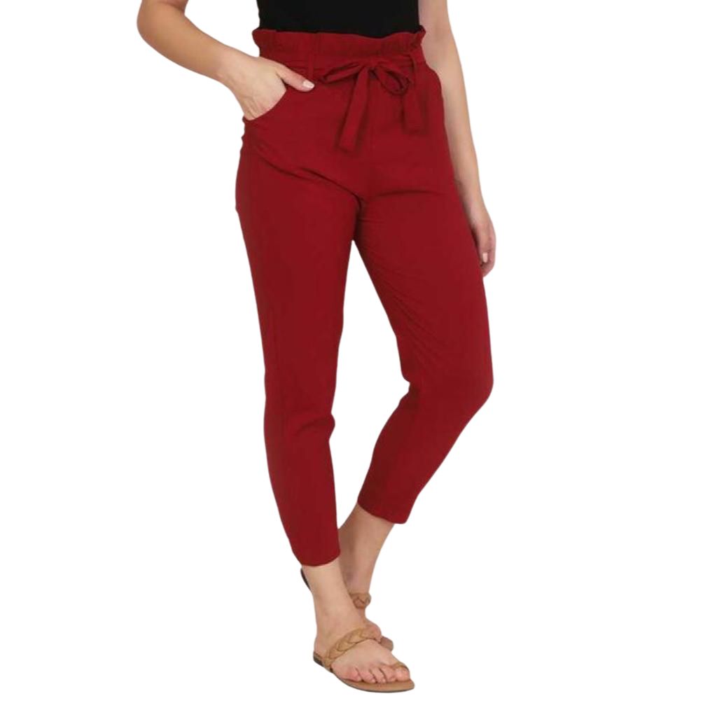 Trendy Daily Wear Elasticated Pants For Women - 26" Inch / Red - Shopaholics