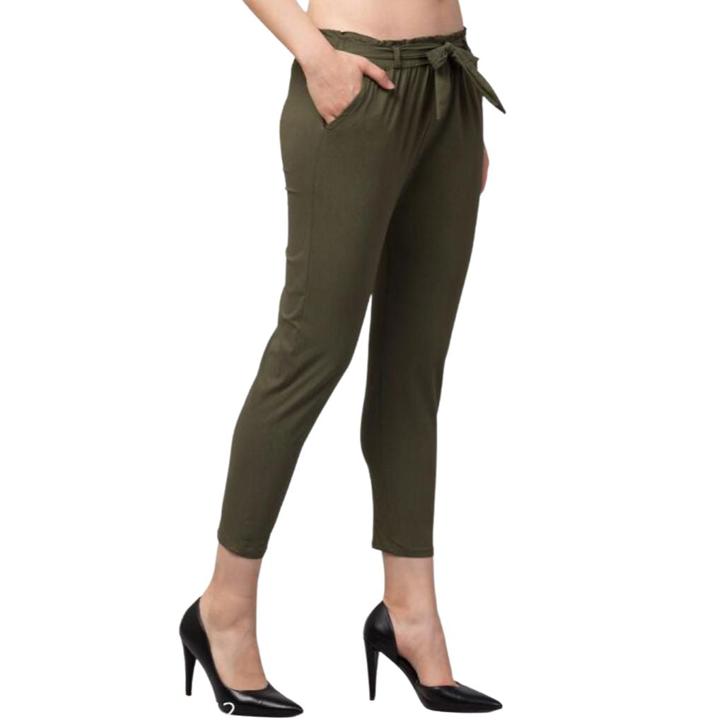 Trendy Daily Wear Elasticated Pants For Women - 26" Inch / Dark Green - Shopaholics
