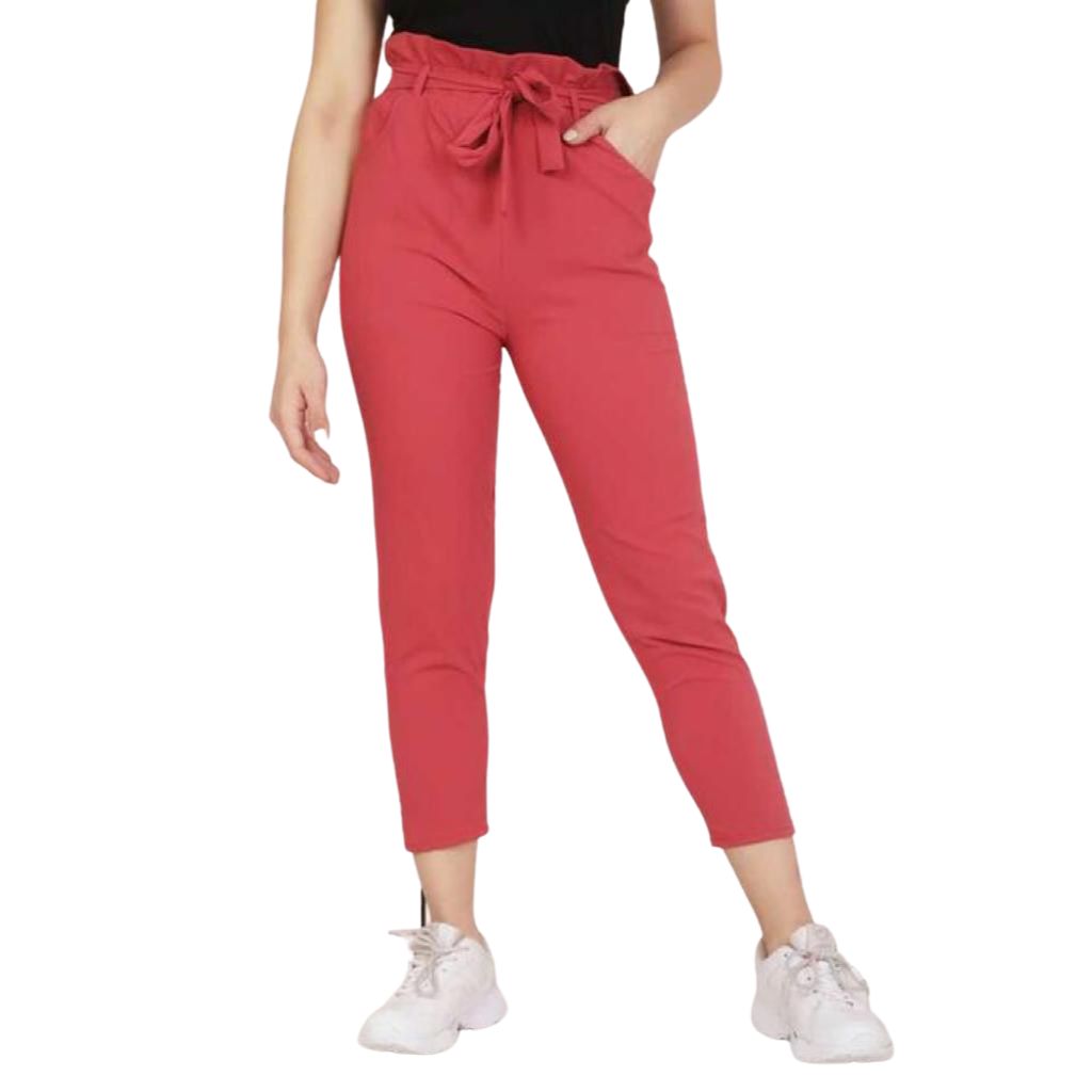 Trendy Daily Wear Elasticated Pants For Women - 26" Inch / Pink - Shopaholics